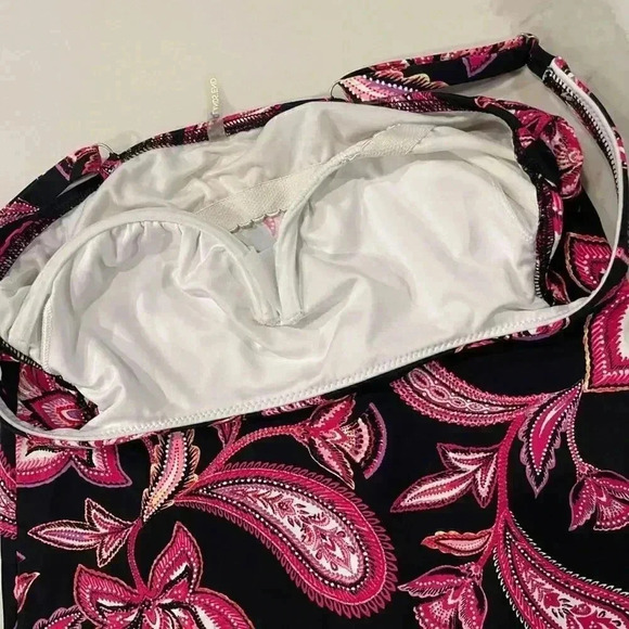 Lands End Bathing Suit Tankini Swim Top Black Pink Floral Paisley Print Womens 4 - Picture 3 of 5